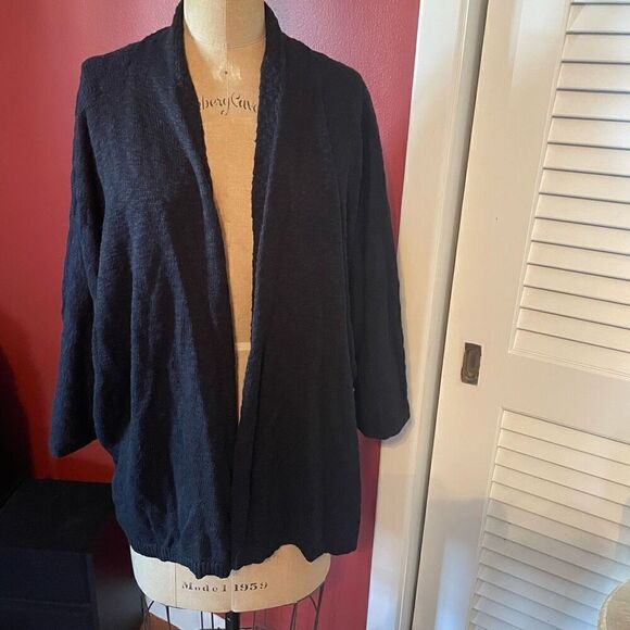 MARGARET O’LEARY | black 3/4 sleeve open cardigan XS/S - Picture 1 of 7